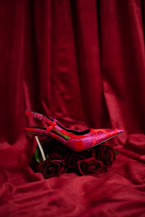 VENA-RED METALLIC STILETTO SLINGBACK PUMP