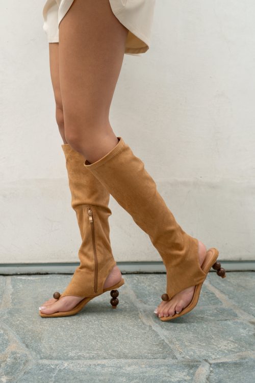 DOTTIE-TAN STILETTO SANDAL BOOT