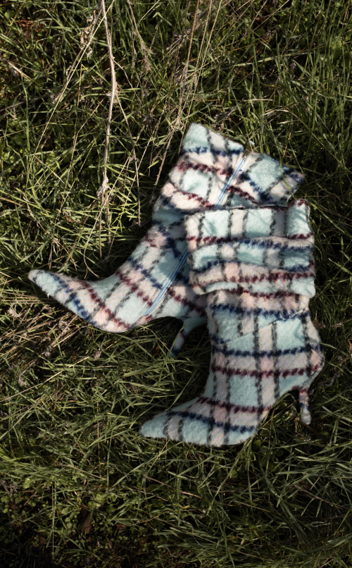 SANJIV-BLUEMULTI PLAID STILETTO BOOTIE