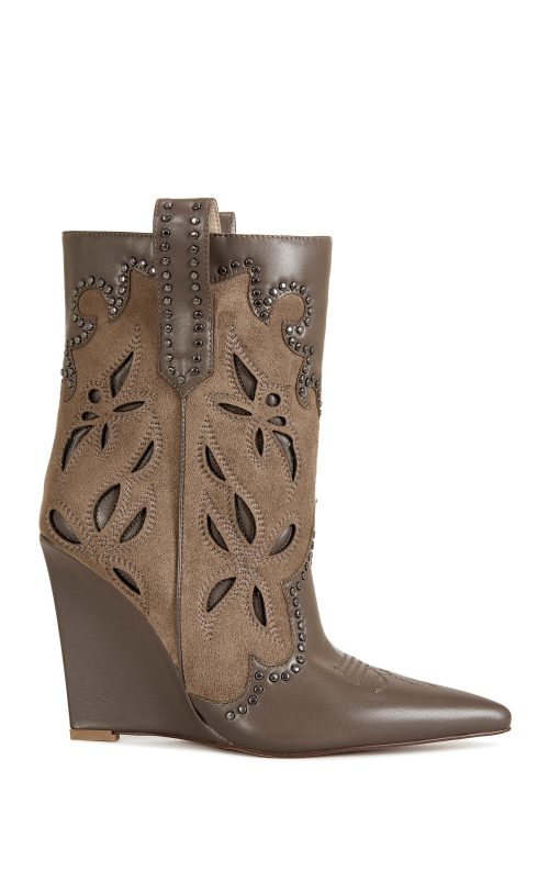 TALAYAH-BROWN WESTERN WEDGE BOOTIE