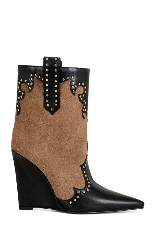 TALLULAH-COGNAC WESTERN WEDGE BOOTIE