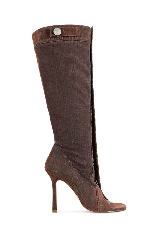 KAZUKI-BURNTORANGE VELVET DENIM STILETTO BOOT