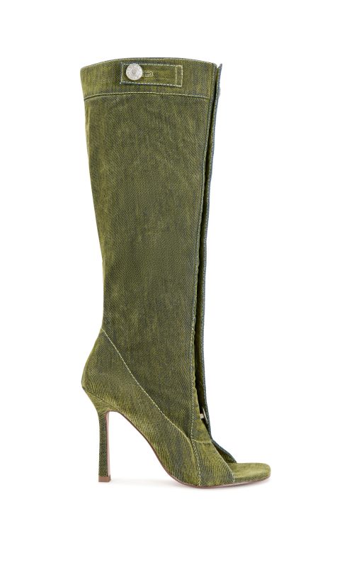 KAZUKI-OLIVE VELVET DENIM STILETTO BOOT